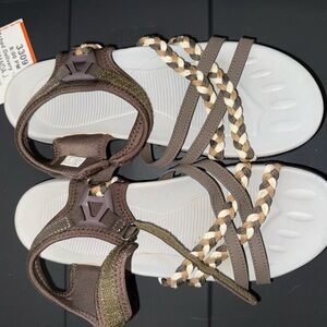 MEGNYA Brown Fabric Slip-On Sandal with White Sole